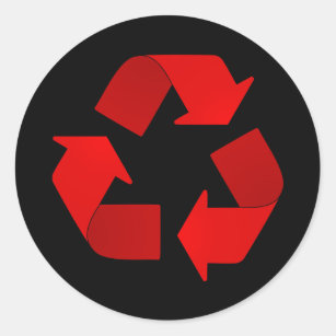 Pegatina Redonda Símbolo rojo de reciclaje