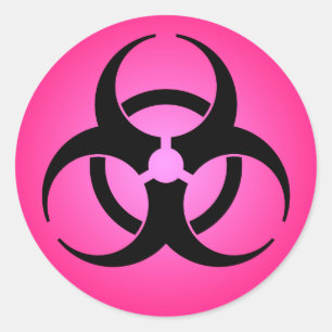 Pegatina Redonda Símbolo rosado del Biohazard