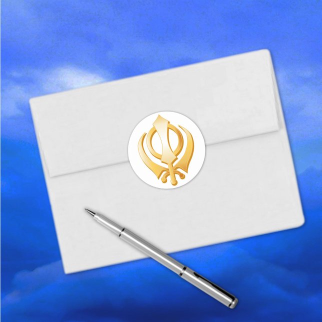 Pegatina Redonda Símbolo sij (Sikh Sticker, Gold Khanda, symbol of the Sikh religion. )
