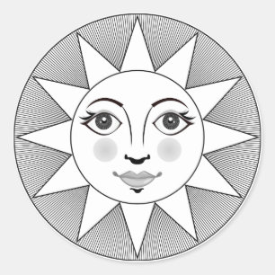 Pegatina Redonda Símbolo sonriente de astronomía blanco y negro