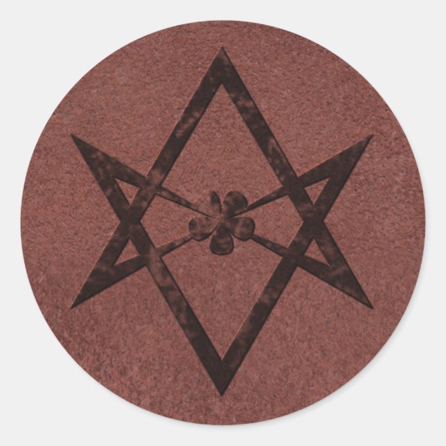 Pegatina Redonda Símbolo telemático unicursal hexagram sobre cuero  (Anverso)