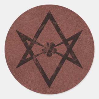 Pegatina Redonda Símbolo telemático unicursal hexagram sobre cuero 