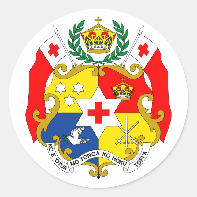 Pegatina Redonda Símbolo Tonga Oficial Del Escudo De Armas (Anverso)