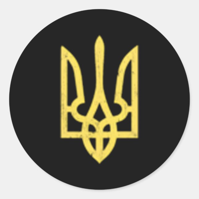 Pegatina Redonda Símbolo ucraniano de tridente Ucrania apoya patrió (Anverso)