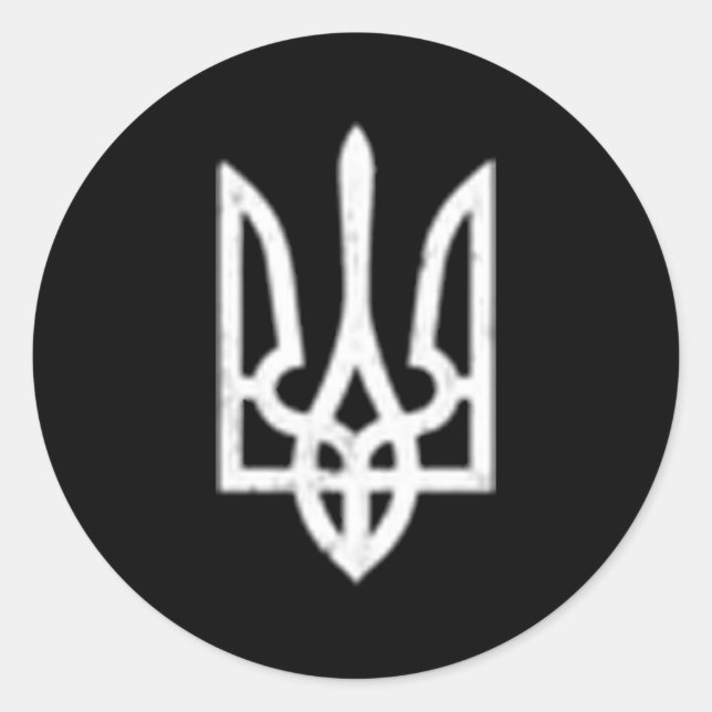 Pegatina Redonda Símbolo ucraniano de Tryzub para tridente de Ucran (Anverso)
