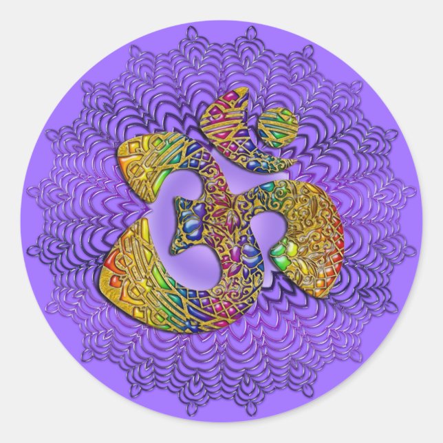 Pegatina Redonda Símbolo Universal OM / AUM - Ornamento (Anverso)
