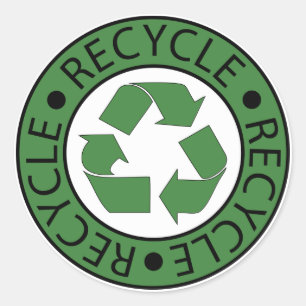 Pegatina Redonda Símbolo verde de reciclaje, ve verde Día de la Tie