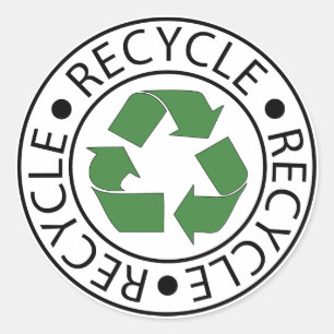 Pegatina Redonda Símbolo Verde de Reciclaje Ve Verde Día de la Tier