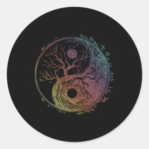 Pegatina Redonda Símbolo Yin Yang, Árbol de la Vida, Tai Chi, Qigon