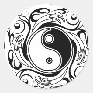 Pegatina Redonda Símbolo Yin & Yang estilo Tatuaje blanco y negro