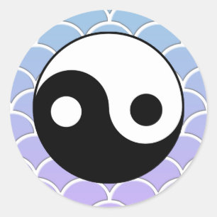 Pegatina Redonda Símbolo Yin Yang sobre fondo ondulado