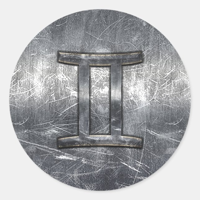 Pegatina Redonda Símbolo zodiaco géminis en estilo angustiado (Anverso)