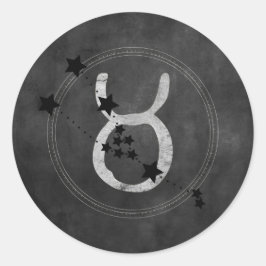 Pegatina Redonda Símbolo zodiaco plateado de las estrellas negras d