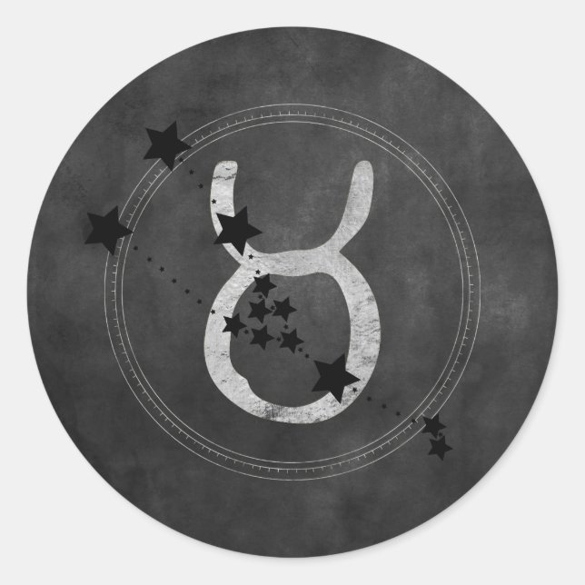 Pegatina Redonda Símbolo zodiaco plateado de las estrellas negras d (Anverso)