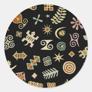 Pegatina Redonda Símbolos Adinkra africanos