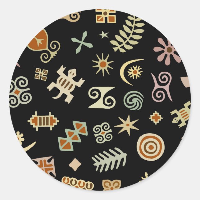 Pegatina Redonda Símbolos africanos de Adinkra (Anverso)