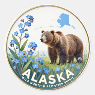 Pegatina Redonda Símbolos árticos de la naturaleza de Alaska ❄️