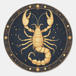 Pegatina Redonda 🦂 Símbolos Astrológicos Escorpión Dorado Místicos