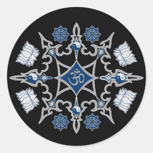 Pegatina Redonda Símbolos budistas tribales