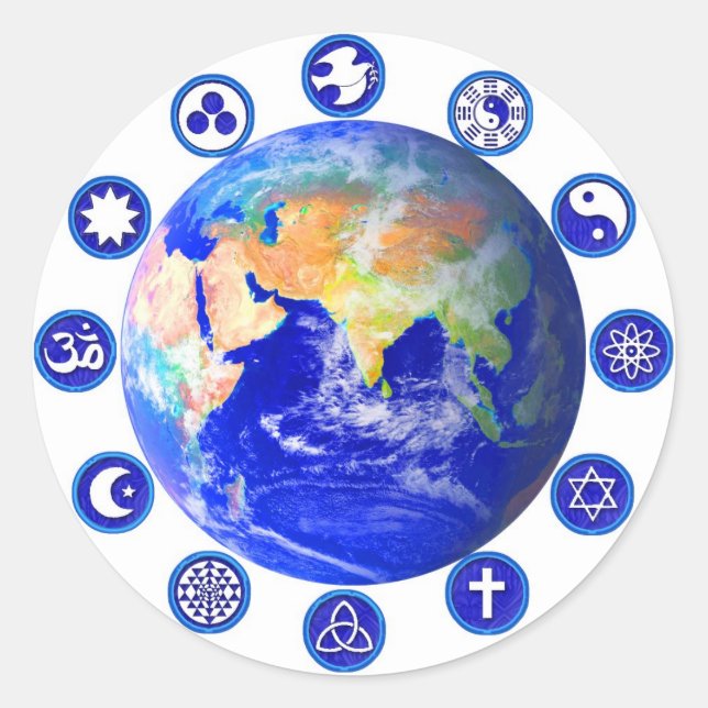 Pegatina Redonda Símbolos de paz y unidad (Anverso)