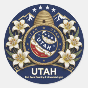 Pegatina Redonda Símbolos de Utah Beehive y Orgullo Estatal ✦