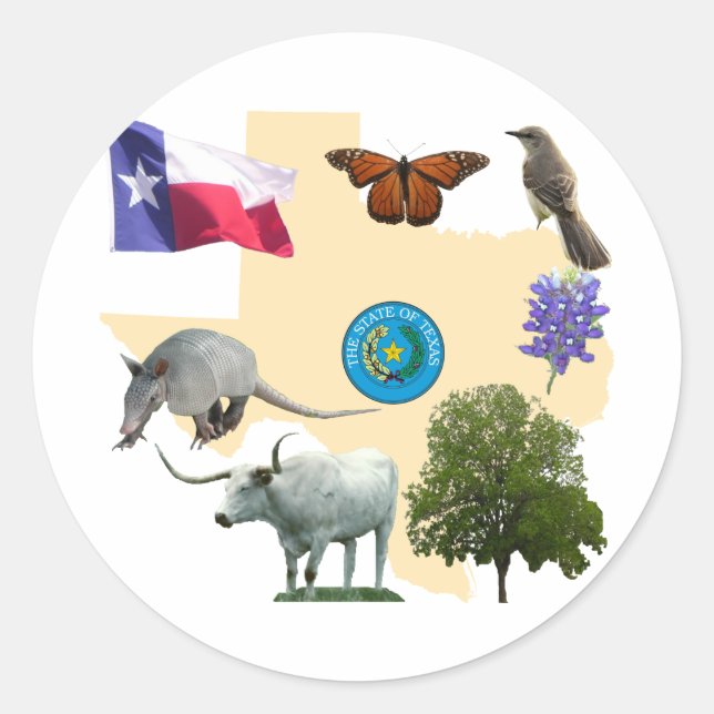 Pegatina Redonda Símbolos del Estado de Texas (Anverso)