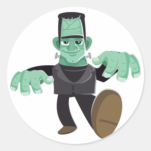 Pegatina Redonda Simpático y sonriente Monstruo de Frankenstein (Anverso)