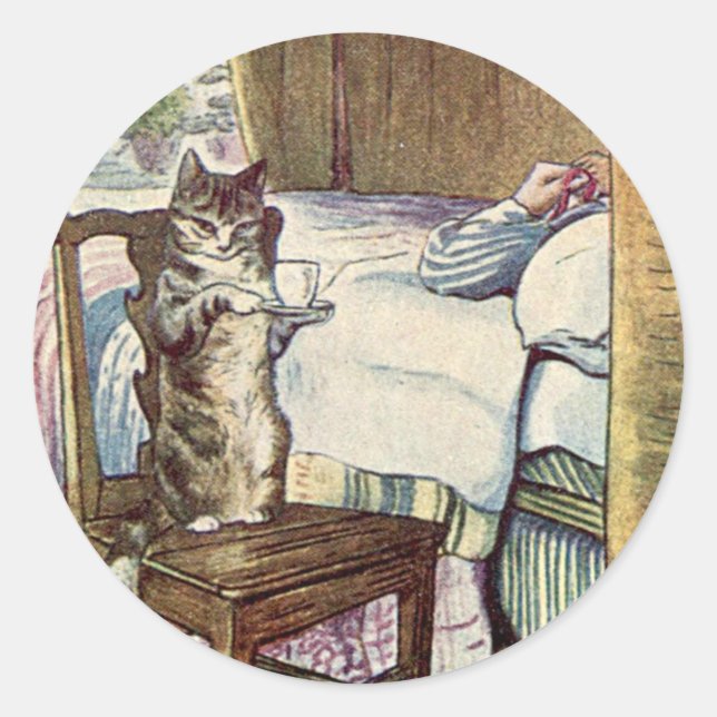 Pegatina Redonda Simpkin el gato sirve té - Beatrix Potter (Anverso)