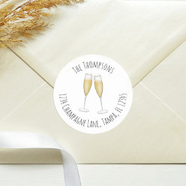 Pegatina Redonda Simple Acuarela Champán Dirección de Devolución Bo