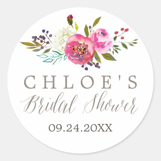 Pegatina Redonda Simple acuarela Floral Bridal Shower Favor (Anverso)