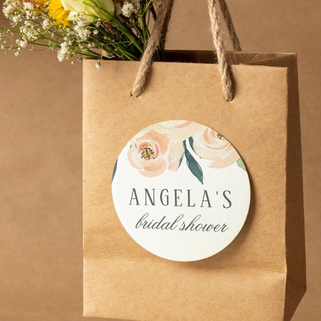 Pegatina Redonda Simple acuarela Floral Nombre y ducha de novia (Round Sticker Mock-up)