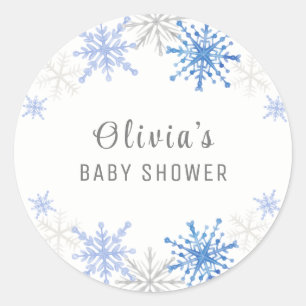 Pegatina Redonda Simple acuarela Snowflakes Winter Baby Shower