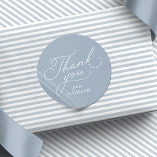 Pegatina Redonda Simple agradecimiento de baby shower azul y blanco