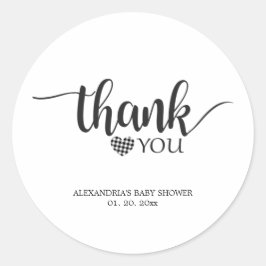 Pegatina Redonda Simple agradecimiento de baby shower en negro y bl