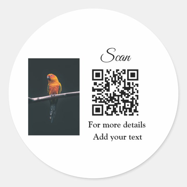 Pegatina Redonda Simple animal name details QR code add text photo  (Anverso)