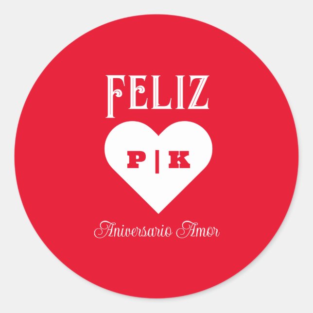 Pegatina Redonda Simple Aniversario Feliz Español Blanco (Anverso)