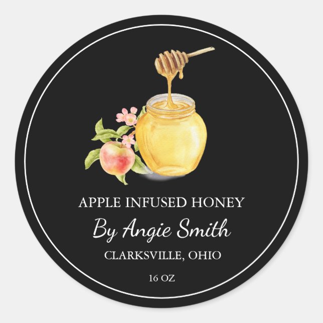 Pegatina Redonda Simple Apple Infused Honey Label (Anverso)