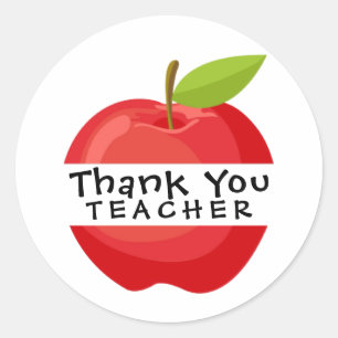 Pegatina Redonda Simple Apple Roja Gracias profesor editable