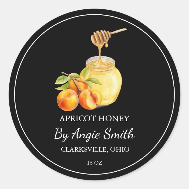 Pegatina Redonda Simple Apricot Infused Honey Label (Anverso)