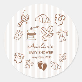 Pegatina Redonda Simple Baby Is Brewing Doodle Coffee Baby Shower
