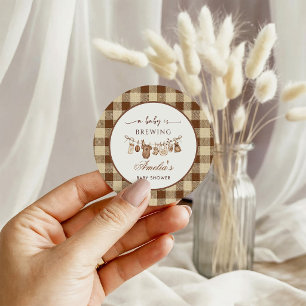 Pegatina Redonda Simple Baby Is Brewing Doodle Fiesta de Café para