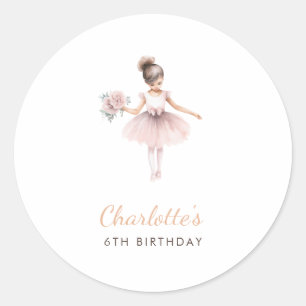 Pegatina Redonda Simple Ballerina Elegant Watercolor Favor de cumpl