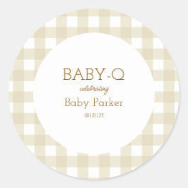 Pegatina Redonda Simple Beige Gingham Baby Shower Sticker