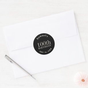 Pegatina Redonda Simple Black and Ecru Beige 100 º cumpleaños Favor