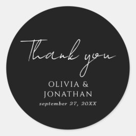 Pegatina Redonda Simple Black Script Gracias Favor Boda