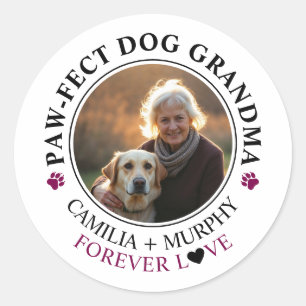 Pegatina Redonda Simple Black Text Funny Dog Grandma Photo