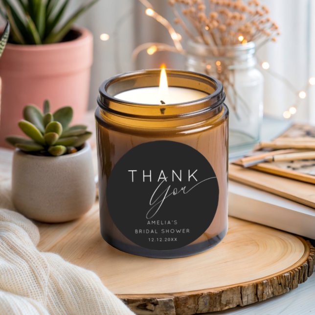 Pegatina Redonda Simple Black & White Thank You Bridal Shower  (Subido por el creador)