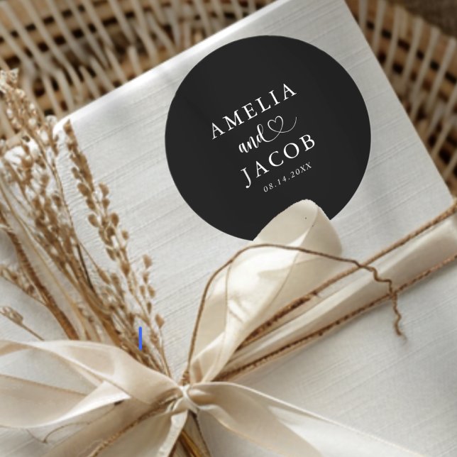 Pegatina Redonda Simple Black & White Wedding  (Subido por el creador)