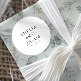 Pegatina Redonda Simple Black & White Wedding 