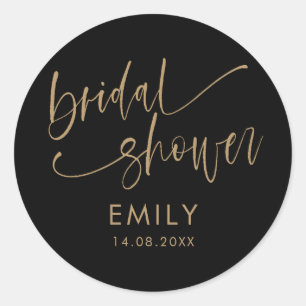 Pegatina Redonda Simple Black y falso Gold Bridal Shower